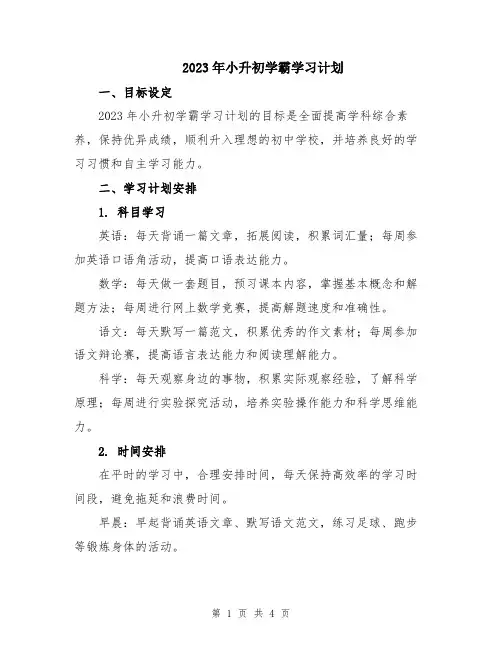 2023年小升初学霸学习计划