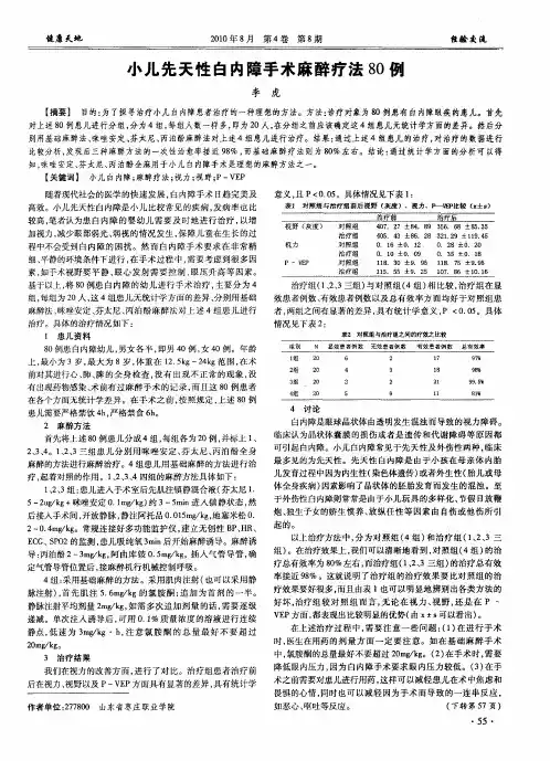 小儿先天性白内障手术麻醉疗法80例