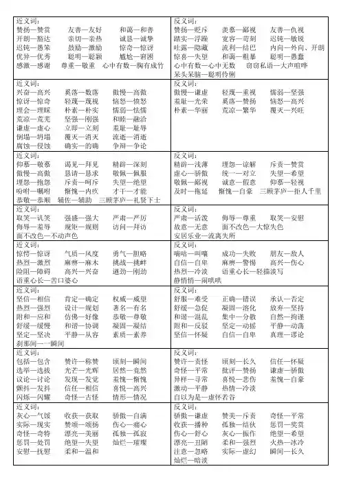 四年级近义词反义词成语