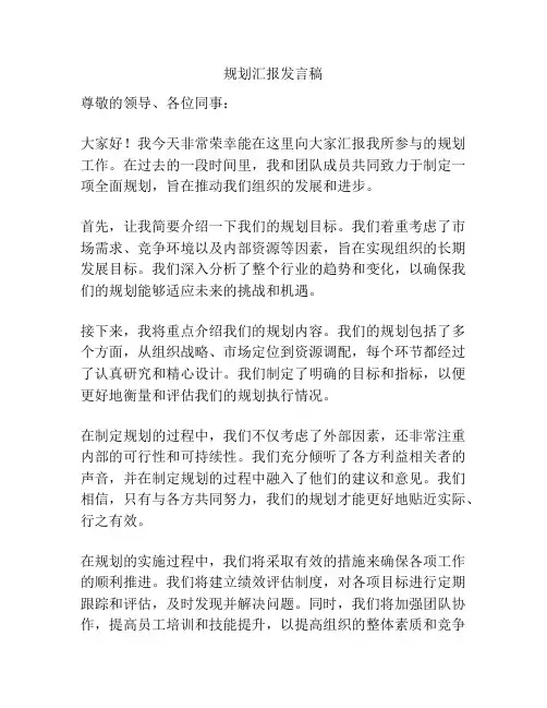 规划汇报发言稿