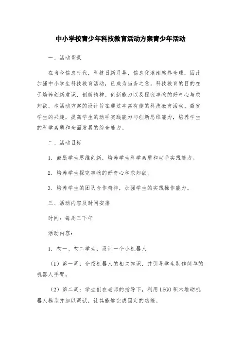 中小学校青少年科技教育活动方案青少年活动
