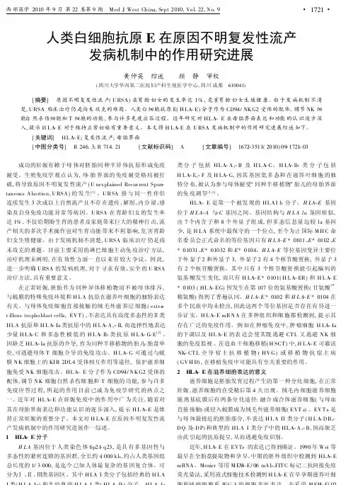 人类白细胞抗原E在原因不明复发性流产发病机制中的作用研究进展 2