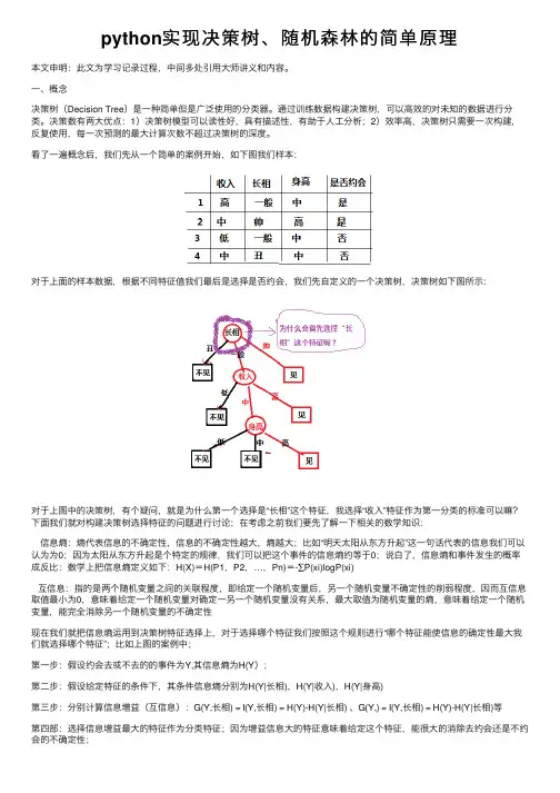 python实现决策树、随机森林的简单原理