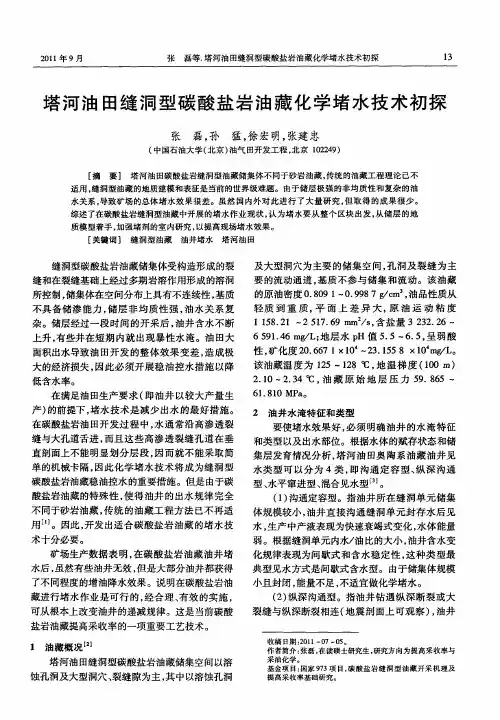 塔河油田缝洞型碳酸盐岩油藏化学堵水技术初探