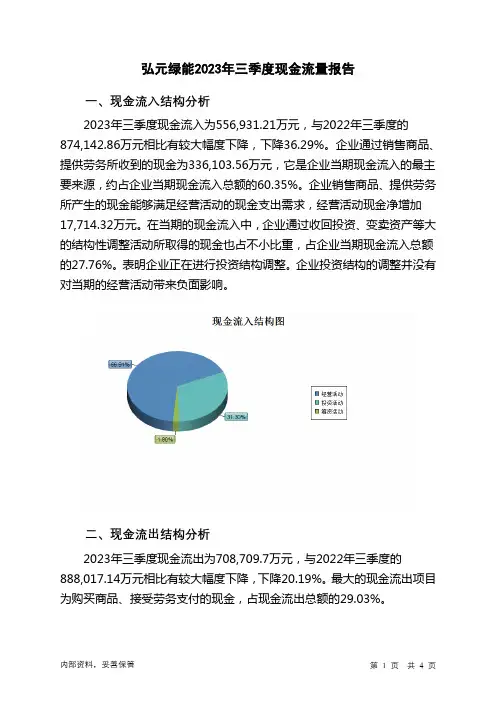 603185弘元绿能2023年三季度现金流量报告