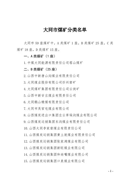 大同市煤矿分类名单