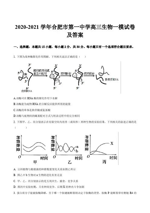 2020-2021学年合肥市第一中学高三生物一模试卷及答案