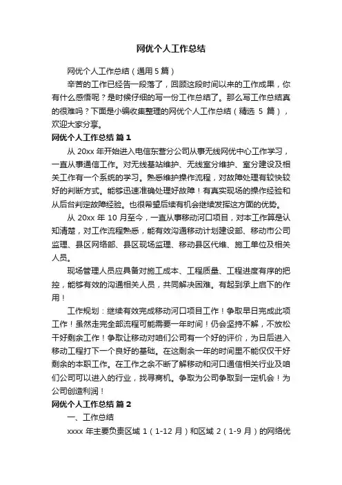 网优个人工作总结（通用5篇）