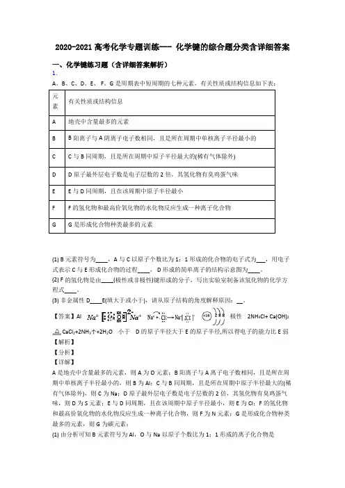 2020-2021高考化学专题训练--- 化学键的综合题分类含详细答案