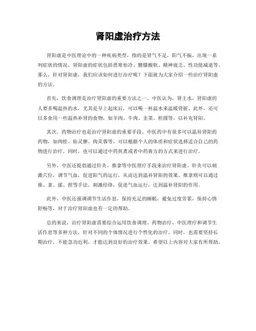 肾阳虚治疗方法