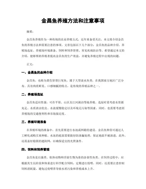 金昌鱼养殖方法和注意事项