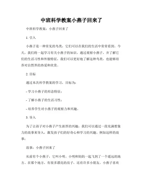 中班科学教案小燕子回来了