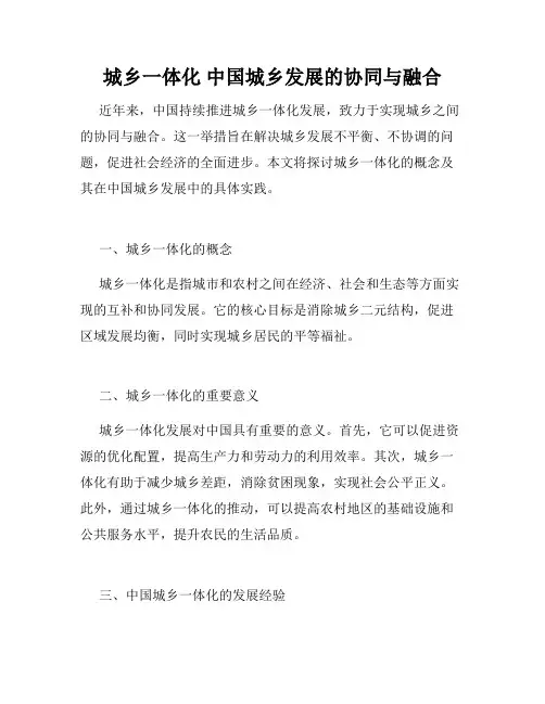 城乡一体化 中国城乡发展的协同与融合