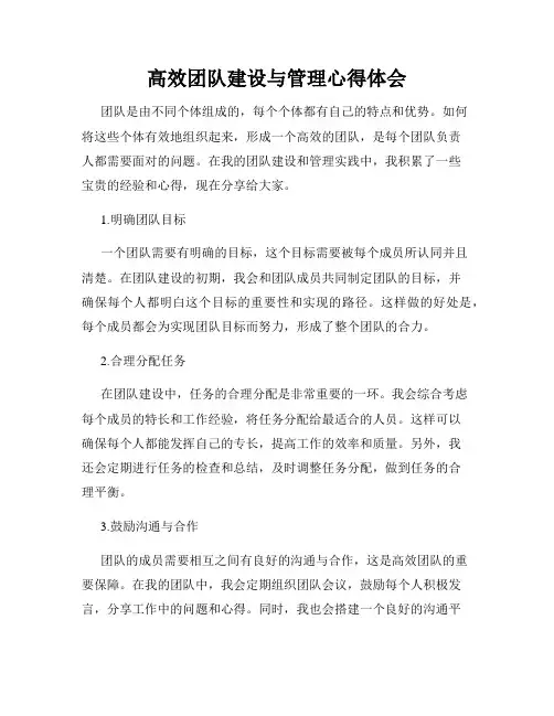 高效团队建设与管理心得体会