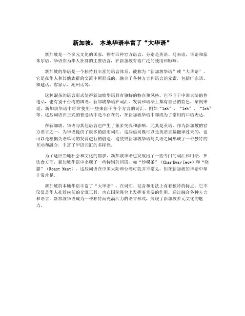 新加坡： 本地华语丰富了“大华语”