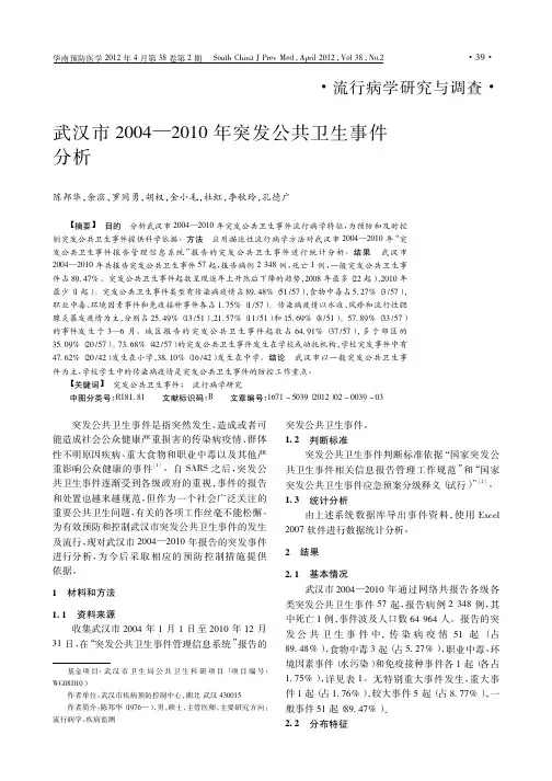武汉市2004—2010年突发公共卫生事件