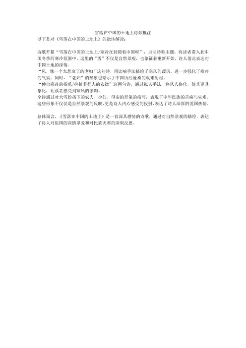 雪落在中国的土地上诗歌批注