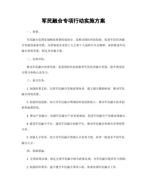 军民融合专项行动实施方案