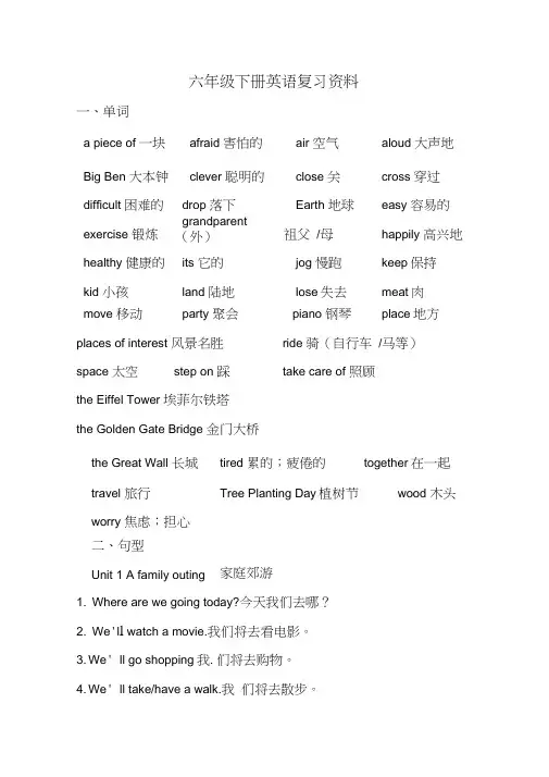 湘少版2019-2020年六年级英语下册单元知识梳理