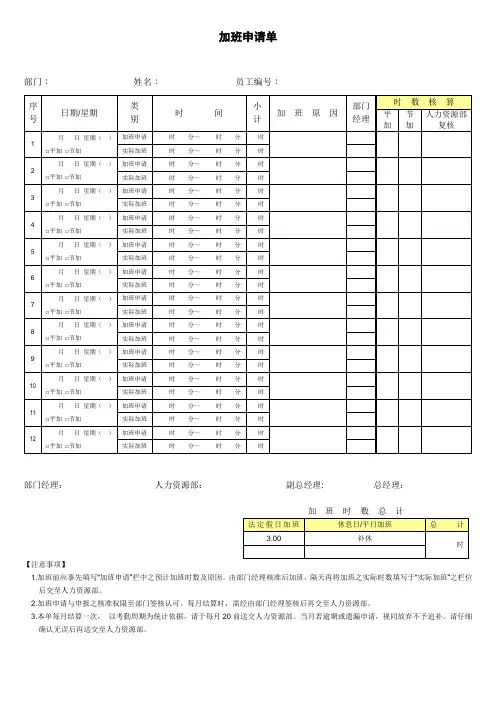 加班费申请表