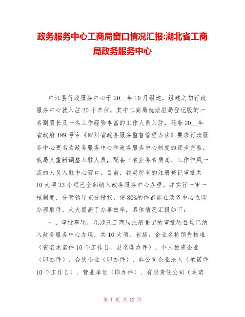政务服务中心工商局窗口情况汇报湖北省工商局政务服务中心