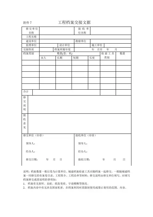 城建档案交接文据