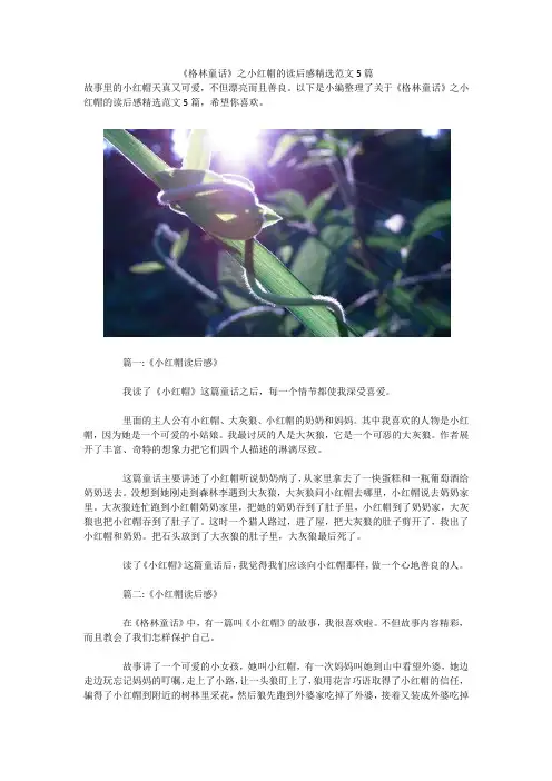 《格林童话》之小红帽的读后感精选范文5篇 