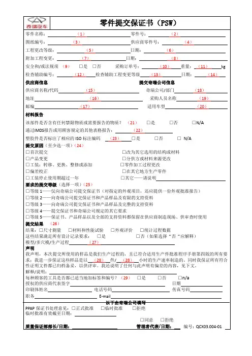 PSW 填写规范 -  必读