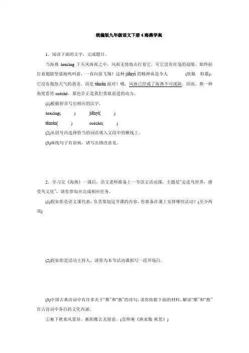 最新统编版九年级语文下册4海燕学案