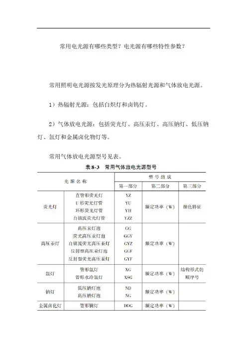 常用电光源有哪些类型？电光源有哪些特性参数？