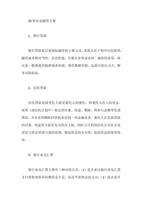 20种企业融资方案【最新】
