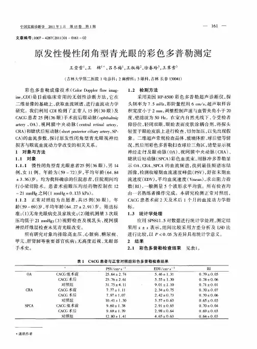 原发性慢性闭角型青光眼的彩色多普勒测定