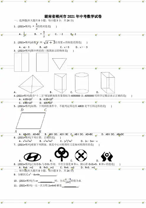 2021年中考数学试题及解析：湖南郴州-解析版