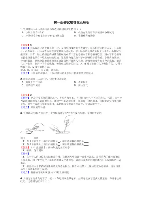 初一生物试题大全
