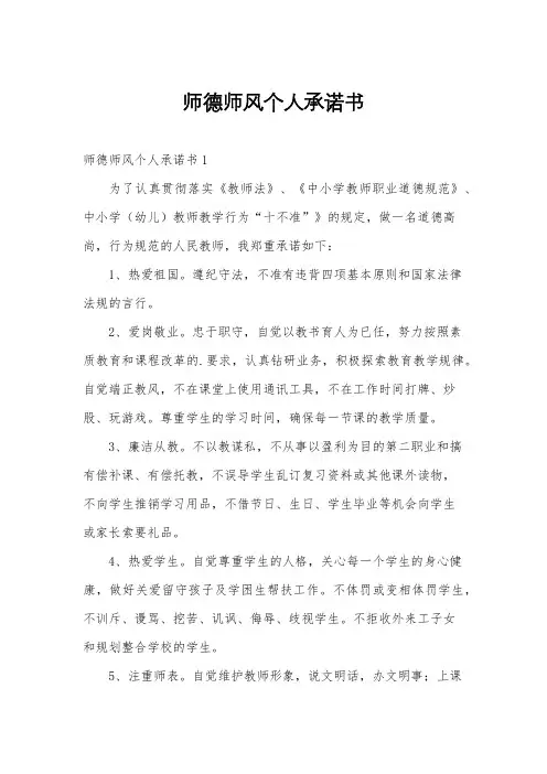 师德师风个人承诺书