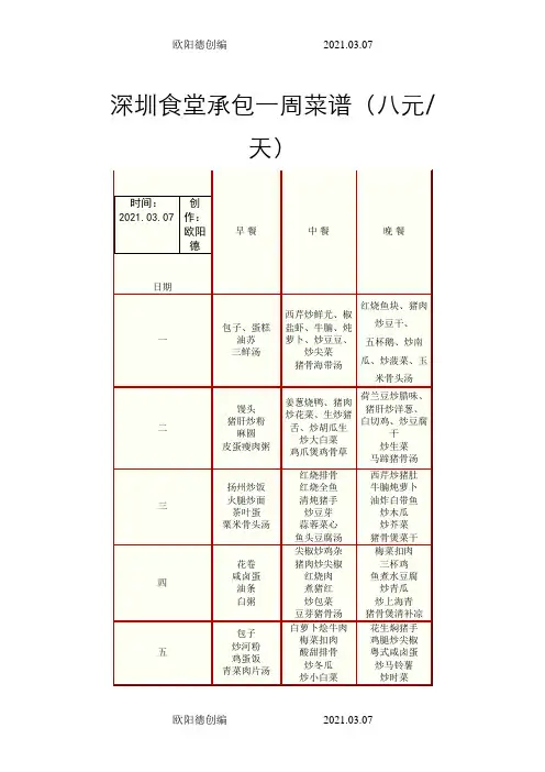 企业员工食堂菜谱之欧阳德创编