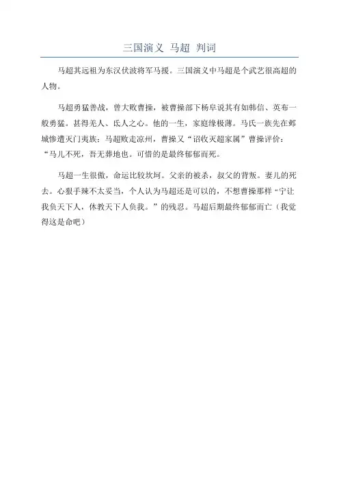 三国演义 马超 判词