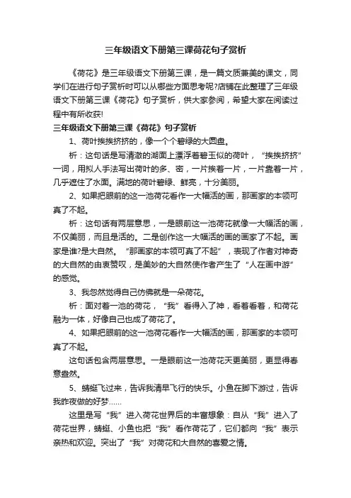 三年级语文下册第三课荷花句子赏析