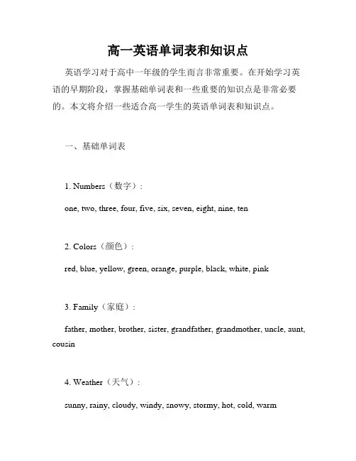 高一英语单词表和知识点