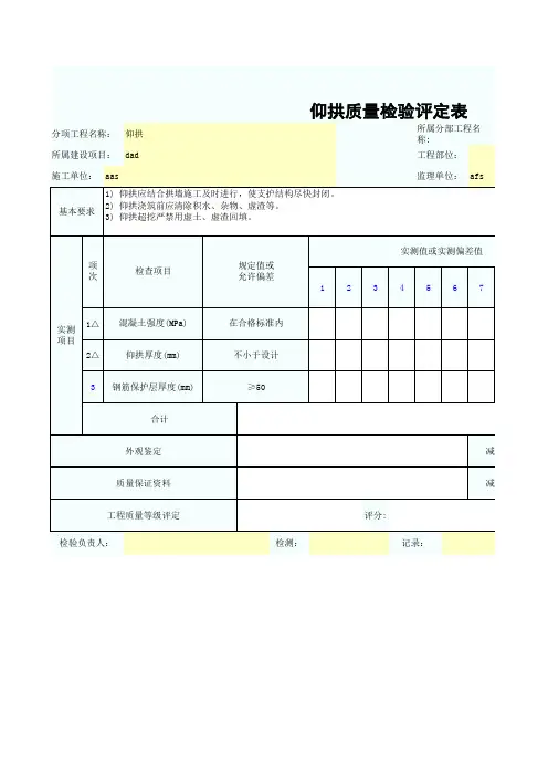 仰拱质量检验评定表SZ020809