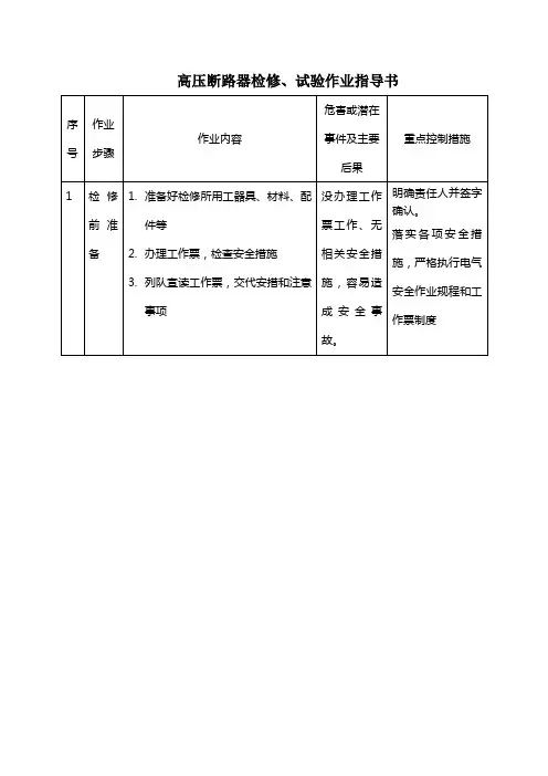 高压开关柜断路器试验作业指导书