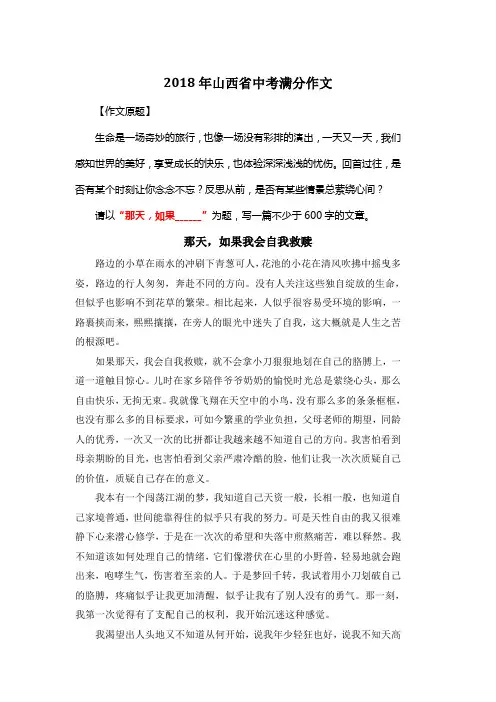 2018年山西省中考满分作文《那天,如果我会自我救赎》
