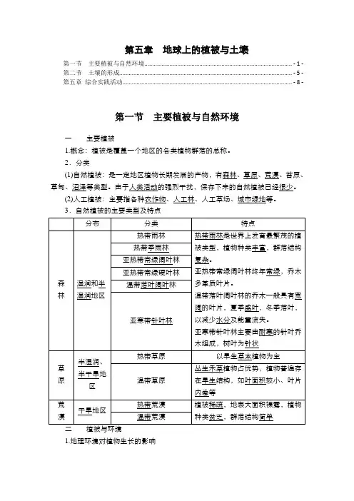 新教材 湘教版高中地理必修第一册 第五章 地球上的植被与土壤 知识点考点提炼汇总