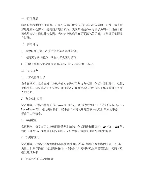 计算机应用实训报告范文