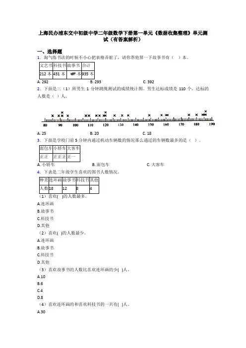 上海民办浦东交中初级中学二年级数学下册第一单元《数据收集整理》单元测试(有答案解析)