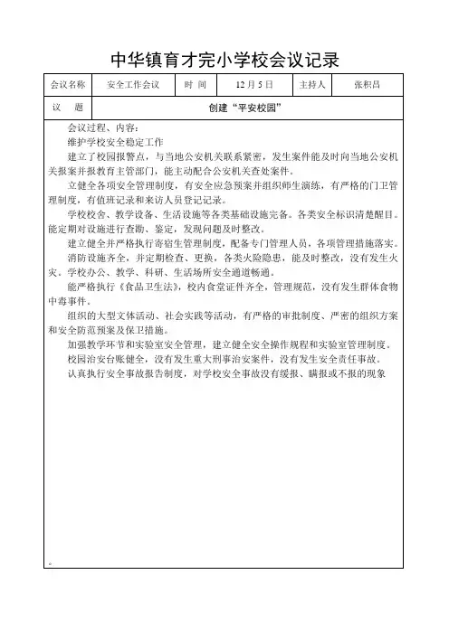 创建“平安校园”专题会议记录