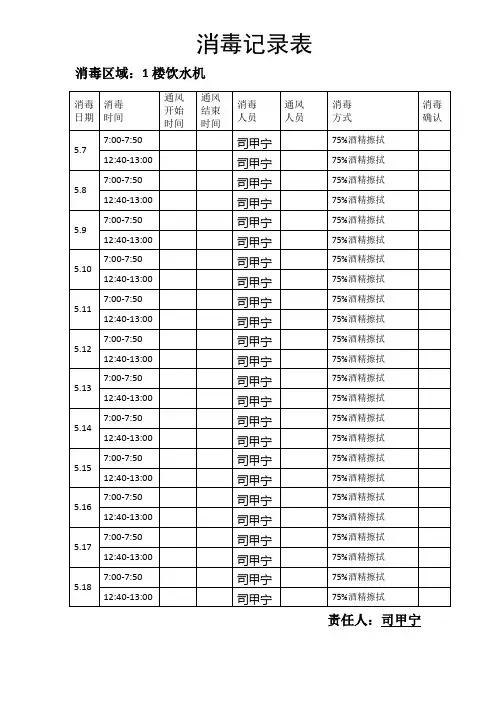 饮水机消毒记录表