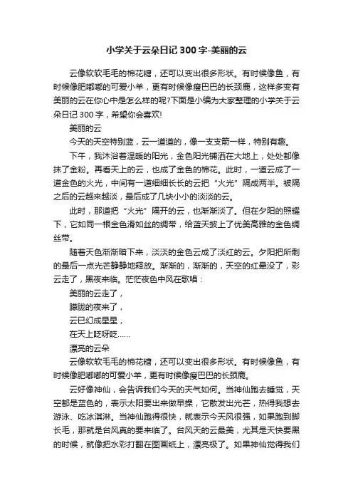 小学关于云朵日记300字-美丽的云
