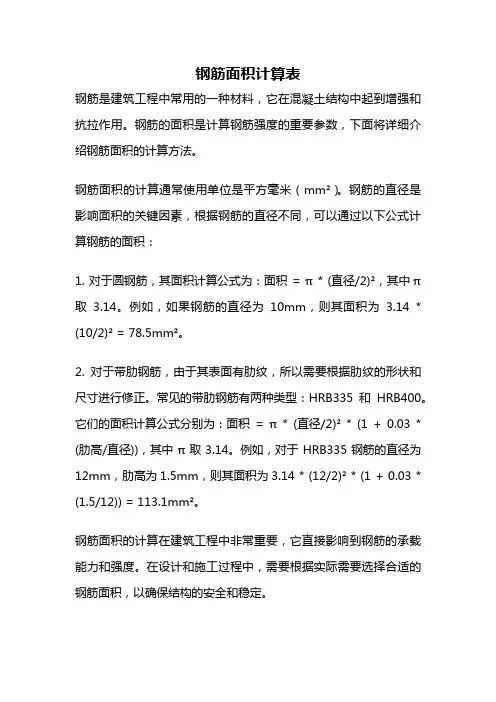 钢筋面积计算表