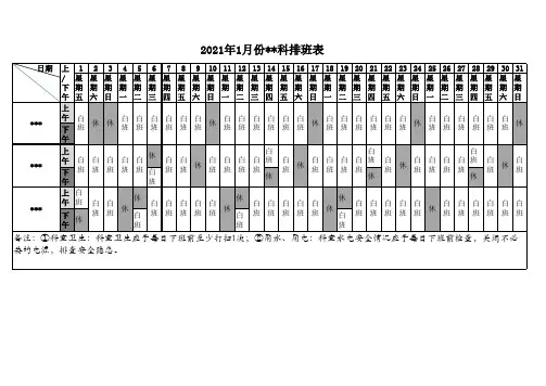 医院科室值班表排班表